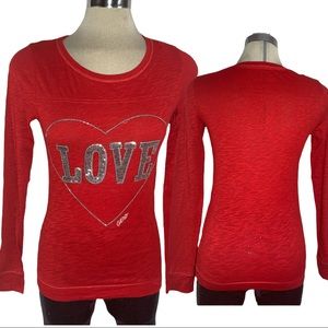 Aeropostale Red Long Sleeves Hart Print Top Siz XS
